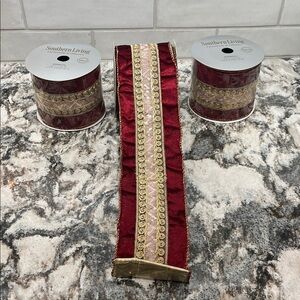 NEW 3 Rolls of Dillards - Southern Living Burgundy Ribbon with Gold Accents